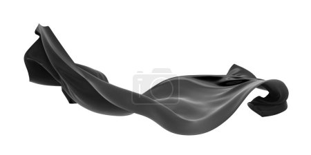 Abstract black flying fabric . Design element. 3d rendering