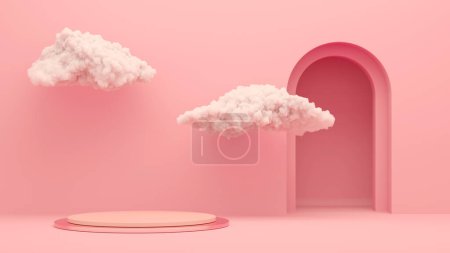 Photo for Product podium with fluffy clouds. Pedestal mock up. 3d rendering - Royalty Free Image