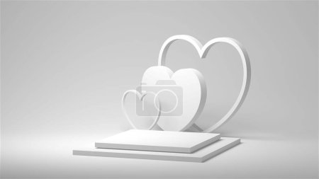 Téléchargez les photos : Minimal heart shapes background mock up podium. Pedestal scene with for product platform. 3d rendering - en image libre de droit
