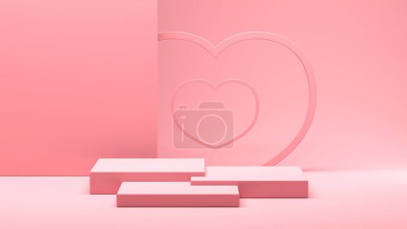 Photo for Minimal heart shapes background mock up podium. Pedestal scene with for product platform. 3d rendering - Royalty Free Image