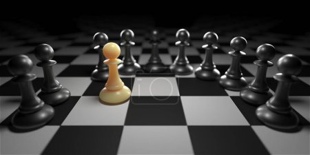 Foto de Chess pawn piece outstanding. Leadership concept. Unique individuality and standing out of crowd. 3d rendering - Imagen libre de derechos