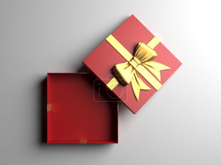 Foto de Gift box with golden bow ribbon. Luxury present. 3d rendering - Imagen libre de derechos