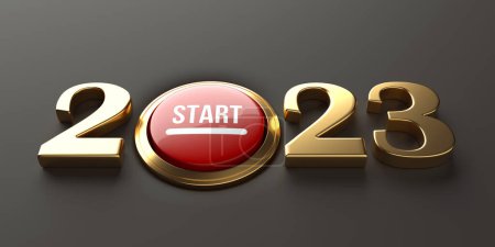 Photo for New year 2023 push start button. 3d rendering - Royalty Free Image