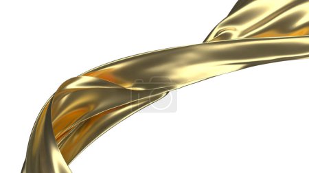 Photo for Golden wavy silk satin cloth flying. 3d rendering - Royalty Free Image
