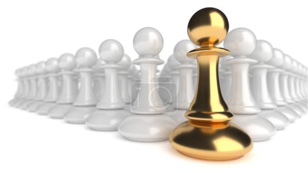 Foto de Chess pawn piece outstanding. Leadership concept. Unique individuality and standing out of crowd. 3d rendering - Imagen libre de derechos