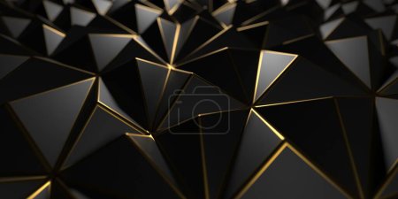 Photo for Luxury triangles polygon abstract black metal background. 3d rendering - Royalty Free Image