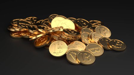 Photo for Bitcoin BTC coins heap. Blockchain technology. Business and finance concept. 3d rendering - Royalty Free Image