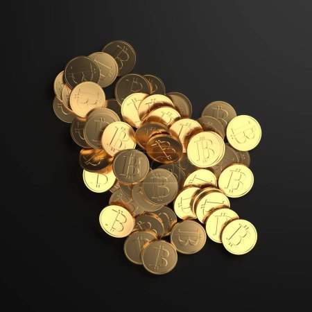 Foto de Bitcoin BTC coins heap. Blockchain technology. Business and finance concept. 3d rendering - Imagen libre de derechos