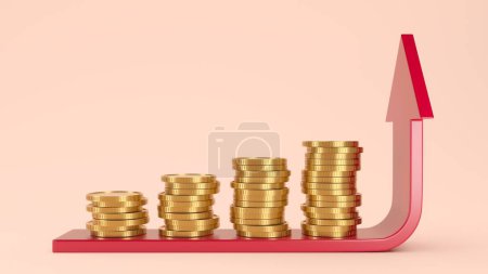 Foto de Money profit. Coins chart with arrow. Banking income. 3d rendering - Imagen libre de derechos