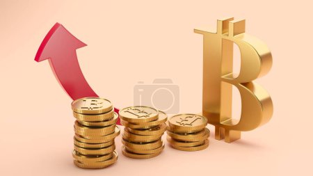 Photo for Bitcoin crypto currency and red up arrow. Prices grow up concept. 3d rendering - Royalty Free Image