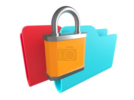 Foto de Office folder and lock. Data security concept. 3D rendering - Imagen libre de derechos
