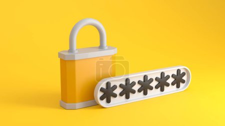 Foto de Locked password field with padlock. Secure login concept. 3d rendering - Imagen libre de derechos