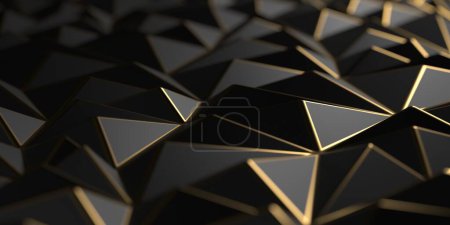 Téléchargez les photos : Luxury triangles polygon abstract black metal background. 3d rendering - en image libre de droit