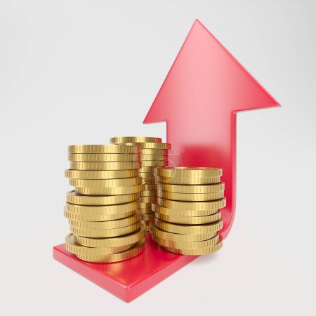Photo for Golden coins with growing arrow up. Finance income success concept. 3d rendering - Royalty Free Image