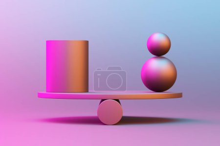 Foto de Geometric shapes in impossible balance. Backdrop design for product promotion. 3d rendering - Imagen libre de derechos