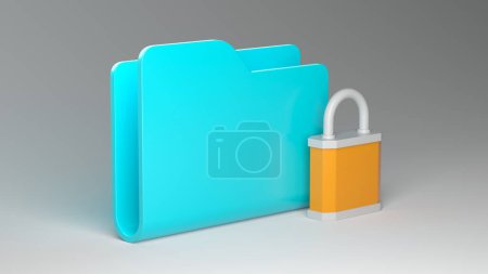 Téléchargez les photos : Dossier de bureau et verrouillage. Concept de sécurité des données. rendu 3D - en image libre de droit