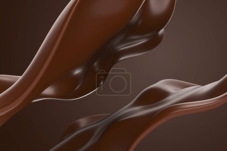 Foto de Salpicadura de flujo de onda de chocolate negro. Masa de cacao derretido. renderizado 3d - Imagen libre de derechos