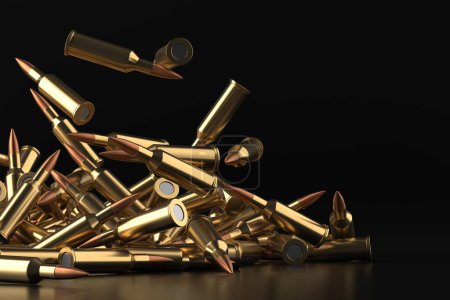 Téléchargez les photos : Balles de fusil fond de munitions. Bannière technologique militaire. Rendu 3d - en image libre de droit