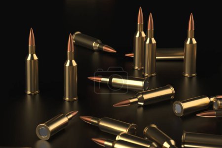 Photo for Rifle bullets ammunition background. Military technology banner. 3d rendering - Royalty Free Image