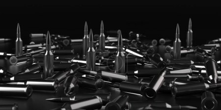 Téléchargez les photos : Balles de fusil fond de munitions. Bannière technologique militaire. Rendu 3d - en image libre de droit