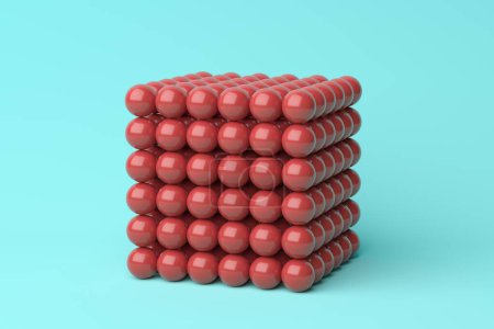 Foto de Esferas rojas formando una forma de cubo. Estructura abstracta. Renderizado 3D - Imagen libre de derechos