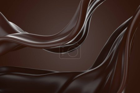 Téléchargez les photos : Splash of dark chocolate wave flow. Masse de cacao fondue. Rendu 3d - en image libre de droit