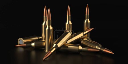 Foto de Rifle balas fondo munición. Banner de tecnología militar. renderizado 3d - Imagen libre de derechos