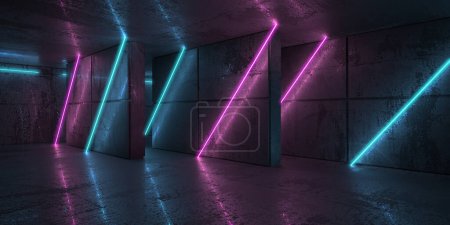 Foto de Rayos de neón y neón en el cuarto oscuro. Luces brillantes Futuristic Sci Fi. renderizado 3d - Imagen libre de derechos