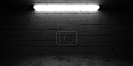 Foto de Pared de ladrillo oscuro con luz. Estilo grunge plantilla de diseño de fondo. renderizado 3d - Imagen libre de derechos