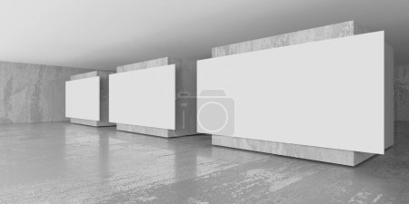 Foto de Sala de exposiciones o galería. Espacio arquitectónico abstracto. Cartel vacío en la pared de hormigón. renderizado 3d - Imagen libre de derechos