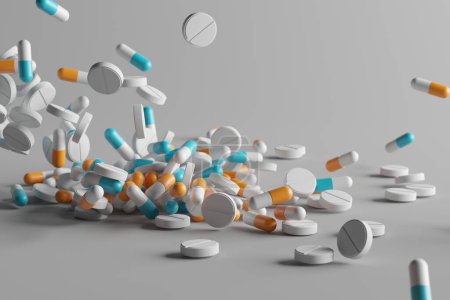 Photo for A lot of medicine pills. Drug prescription for treatment medication. 3d rendering - Royalty Free Image