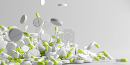 Photo for Pharmaceutical medicament. Heap of capsule pills with medicine antibiotic. 3d rendering - Royalty Free Image