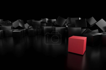 Téléchargez les photos : Un cube différent. Hors de la foule. Concept unique. Rendu 3d - en image libre de droit