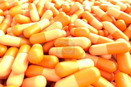 Foto de Salud. Montón de píldoras de colores. Concepto de medicina. renderizado 3d - Imagen libre de derechos