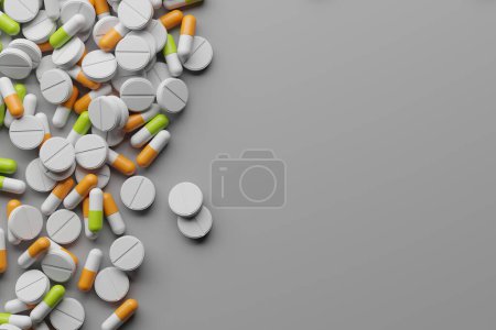 Photo for A lot of medicine pills. Drug prescription for treatment medication. 3d rendering - Royalty Free Image