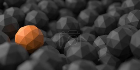 Führungskonzept mit dunklen und orangefarbenen Bällen. 3D-Darstellung