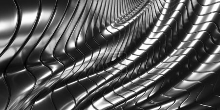 Photo for Abstract metal background. Silver steel stripes wavy pattern. 3d rendering - Royalty Free Image