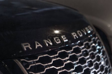 Photo for Istanbul, Turkey - August 9, 2023: Range Rover.  Front radiator enclosure grille logos. Full-sized luxury sport utility vehicle (SUV). - Royalty Free Image
