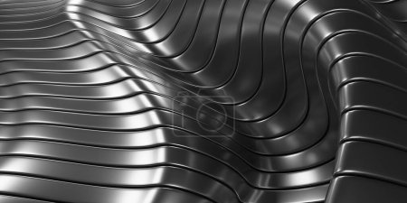 Téléchargez les photos : Fond métallique abstrait. Rayures en acier argenté motif ondulé. Rendu 3d - en image libre de droit