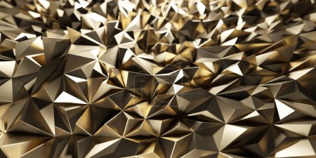 Foto de Patrón geométrico de metal dorado con formas triangulares. Fondo de polígonos. renderizado 3d - Imagen libre de derechos