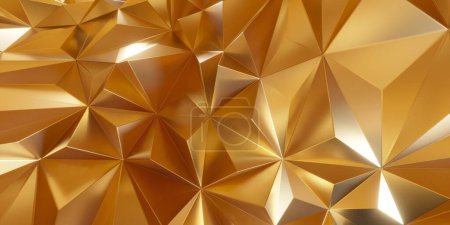 Foto de Patrón geométrico de metal dorado con formas triangulares. Fondo de polígonos. renderizado 3d - Imagen libre de derechos