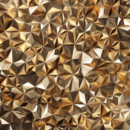 Téléchargez les photos : Modèle géométrique en métal de couleur or avec des formes triangulaires. Poligons fond. Rendu 3d - en image libre de droit