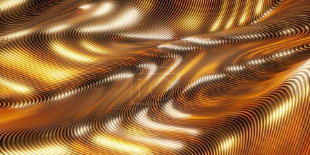 Téléchargez les photos : Fond d'or abstrait. Rayures ondulées déformées. Rendu 3d - en image libre de droit
