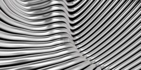 Foto de Fondo metálico abstracto. Rayas de acero plateado patrón ondulado. renderizado 3d - Imagen libre de derechos
