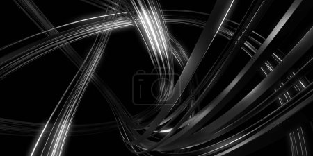 Téléchargez les photos : Black White Curves Steel Stripes fond. Rendu 3d - en image libre de droit