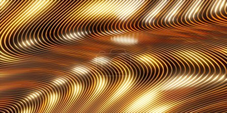 Foto de Fondo de oro abstracto. Rayas onduladas deformadas. renderizado 3d - Imagen libre de derechos
