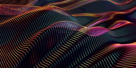 Foto de Ondas de color abstracta textura de fondo. Fluido flujo abstracto holográfico fondo de pantalla. renderizado 3d - Imagen libre de derechos