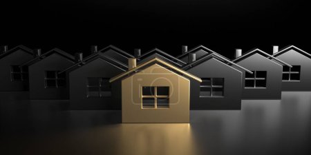 Photo for Golden house symbol choice. Dark real estate concept. 3d rendering - Royalty Free Image
