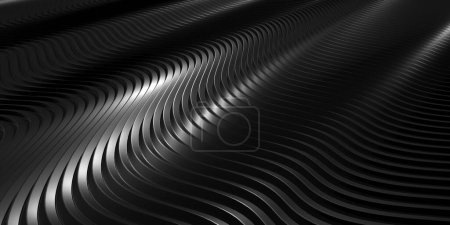Photo for Dark steel stripes lines. Industrial futuristic background. Metallic smooth design. 3d rendering - Royalty Free Image