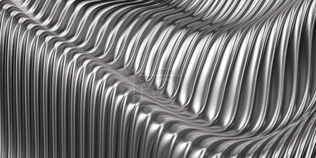 Photo for Abstract metal background. Silver steel stripes wavy pattern. 3d rendering - Royalty Free Image